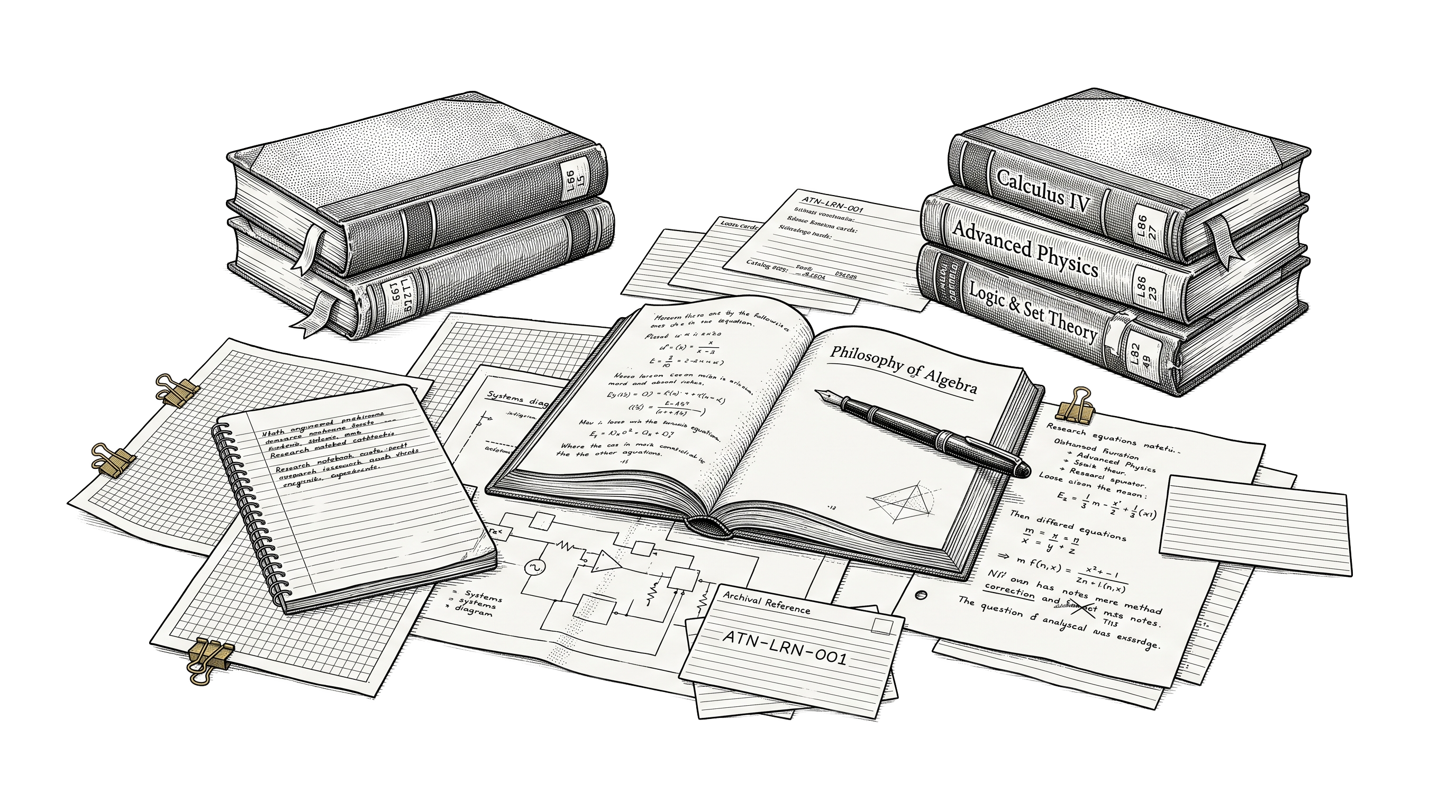 Archival illustration representing lifelong learning, formal study, and intellectual formation