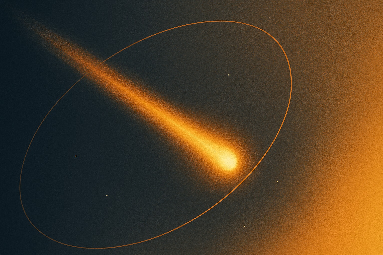 A glowing interstellar object streaking across space on a hyperbolic trajectory, passing through a star system before disappearing into the dark