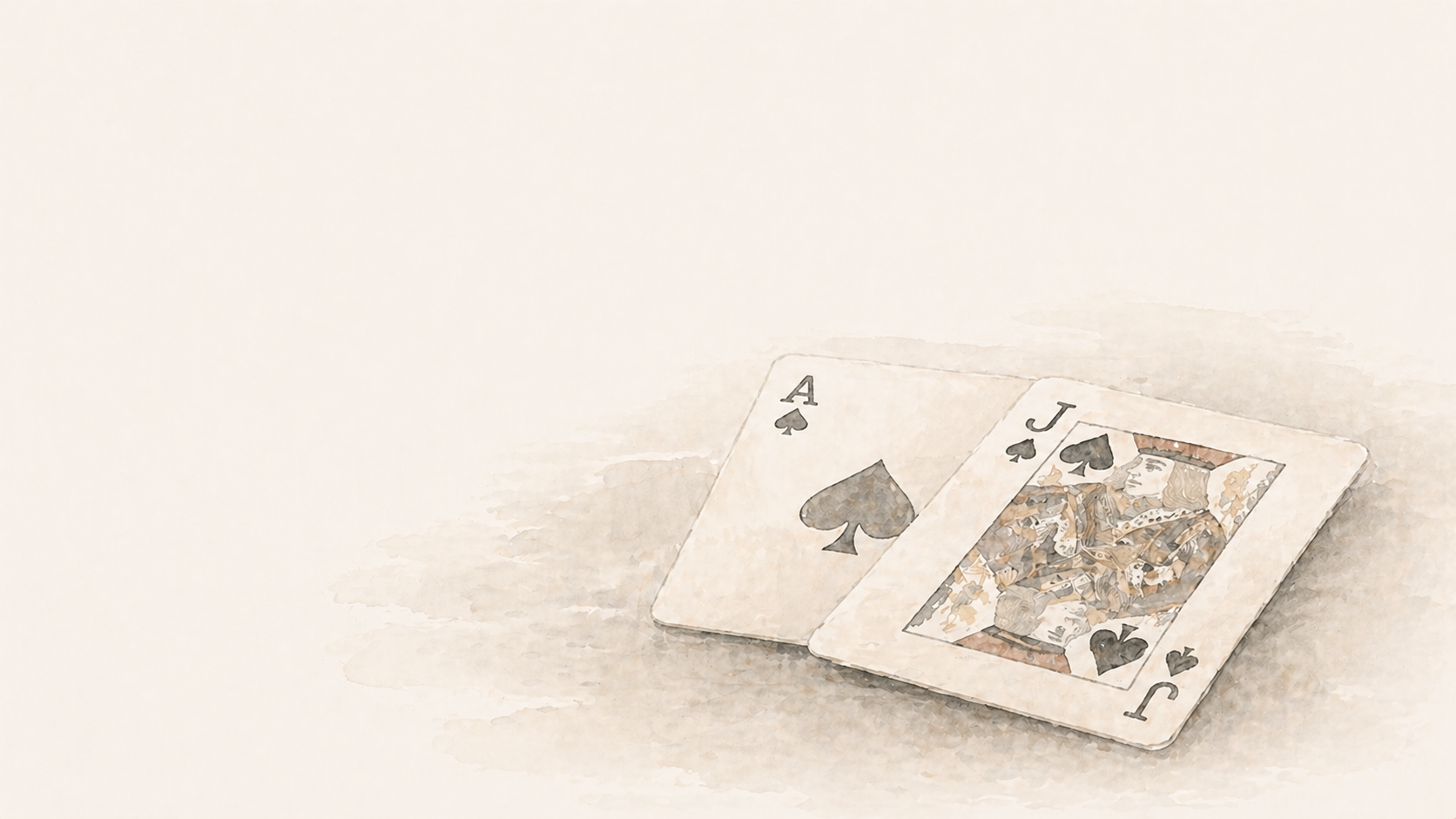 Two playing cards resting on a pale surface in a minimalist composition
