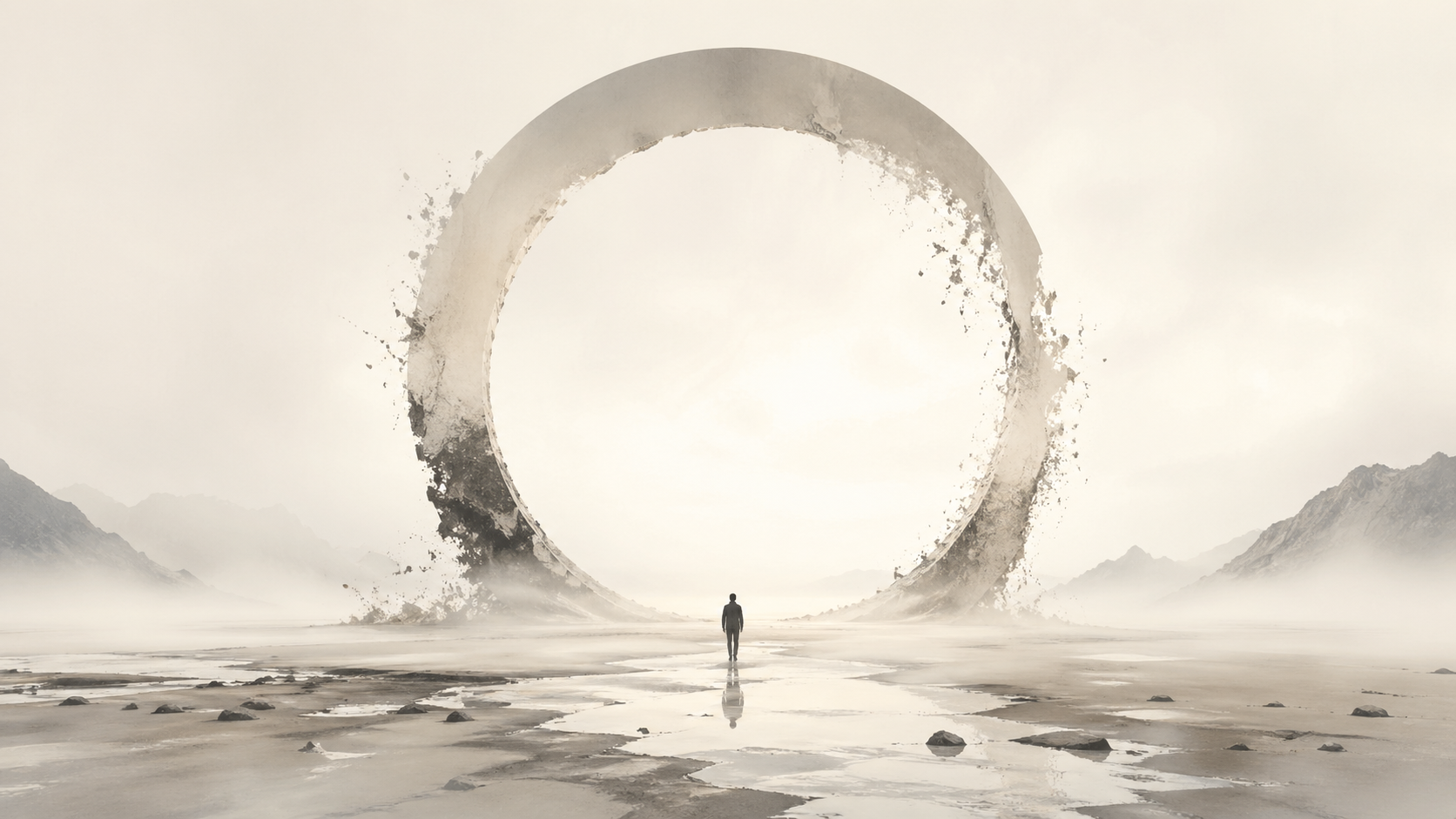 A surreal, fractured landscape resembling a looping horizon.