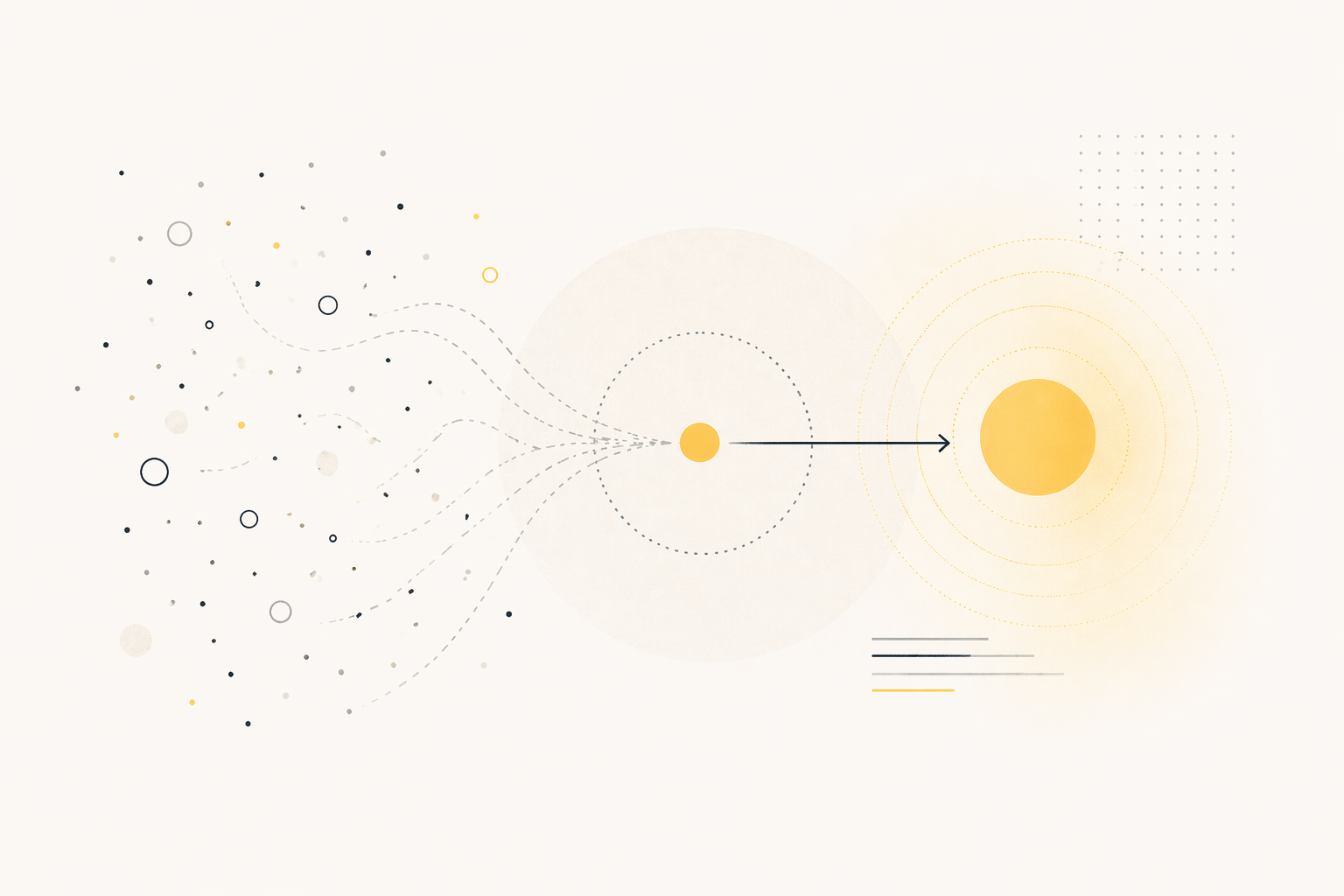 Minimal abstract composition showing emergence, convergence, and signal forming from noise
