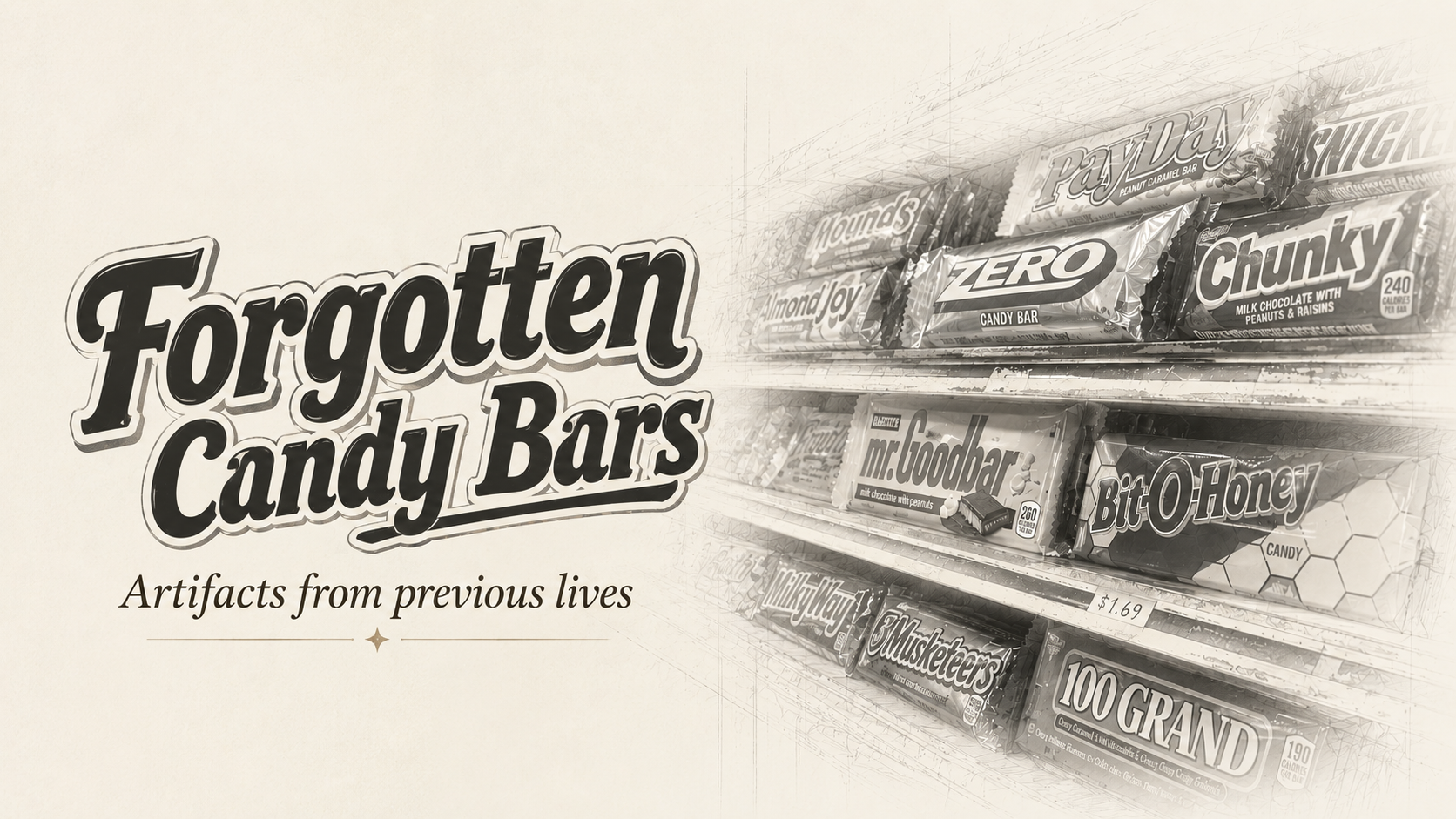 A silver-wrapped Zero candy bar resting on a worn convenience store counter beneath fluorescent lights