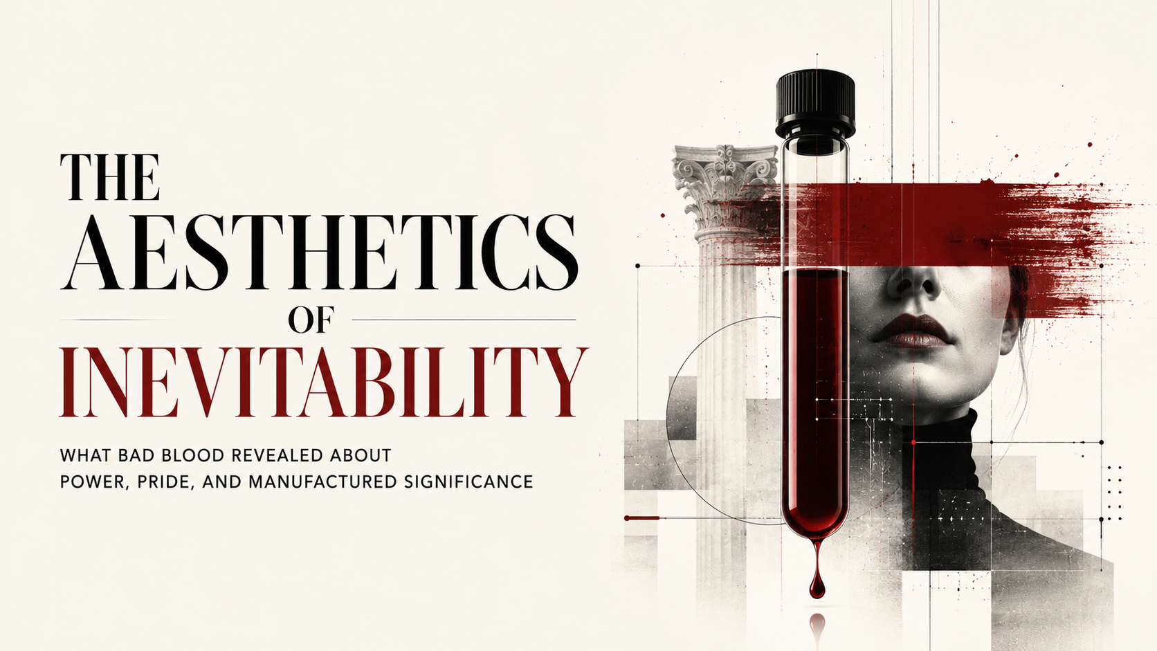 An abstract editorial composition of fragmented laboratory systems and staged corporate symbolism