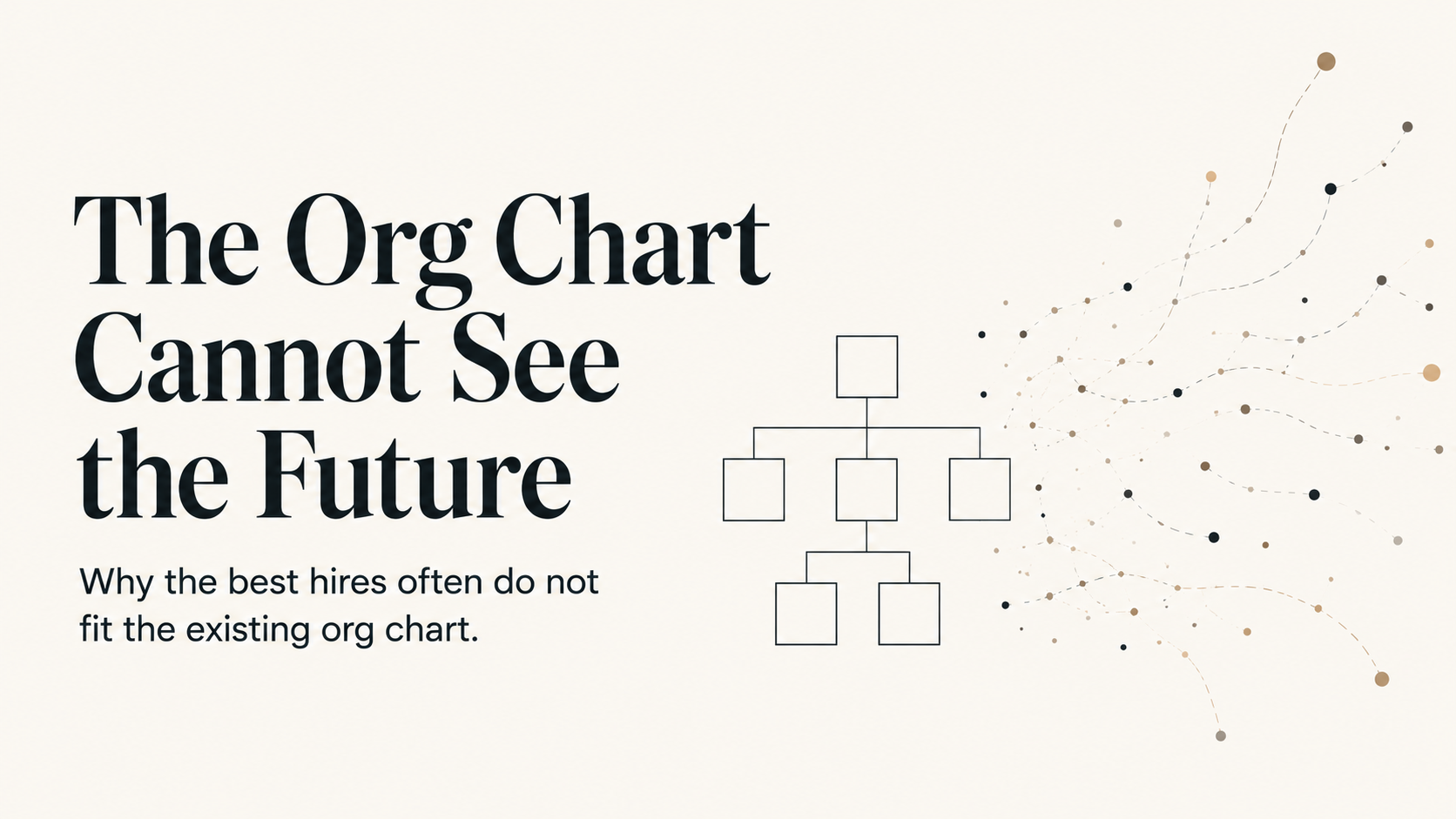 Abstract organizational chart dissolving into interconnected lines beyond predefined boxes.