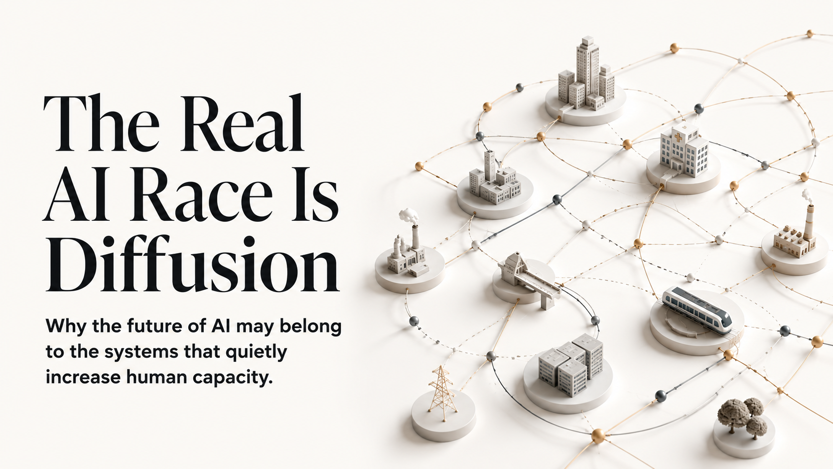 Abstract interconnected systems and infrastructure lines suggesting distributed intelligence across civic and industrial networks.